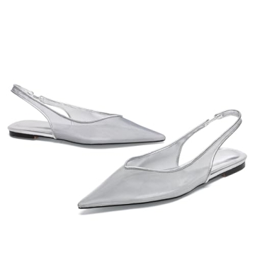 Riekhany Mesh Flats for Women Pointed Toe Slingback Flats Slip On Casual Work Ballet Flats Silver