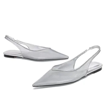 Riekhany Mesh Flats for Women Pointed Toe Slingback Flats Slip On Casual Work Ballet Flats Silver