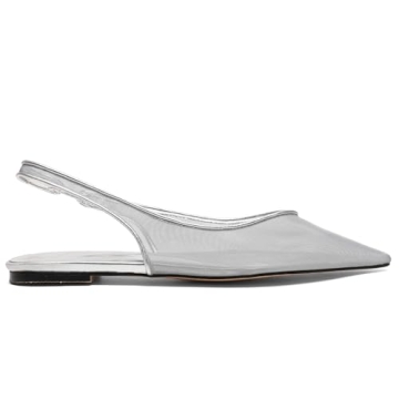 Riekhany Mesh Flats for Women Pointed Toe Slingback Flats Slip On Casual Work Ballet Flats Silver