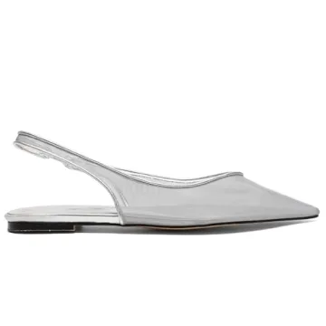 Riekhany Mesh Flats for Women Pointed Toe Slingback Flats Slip On Casual Work Ballet Flats Silver