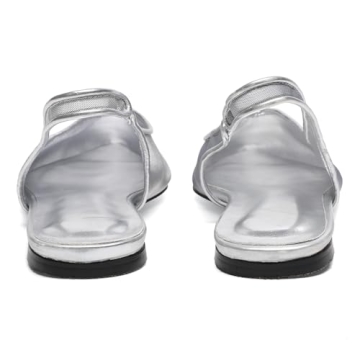 Riekhany Mesh Flats for Women Pointed Toe Slingback Flats Slip On Casual Work Ballet Flats Silver