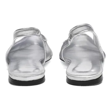 Riekhany Mesh Flats for Women Pointed Toe Slingback Flats Slip On Casual Work Ballet Flats Silver