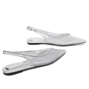 Riekhany Mesh Flats for Women Pointed Toe Slingback Flats Slip On Casual Work Ballet Flats Silver