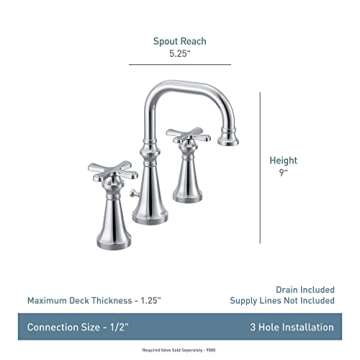Moen Colinet Brushed Gold Traditional Two-Handle Widespread High-Arc Bathroom Faucet with Cross Handles, Valve Required, TS44103BG