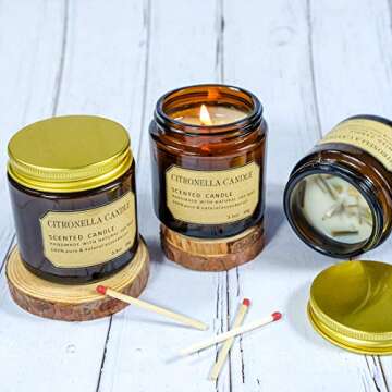 LA BELLEFÉE Citronella Candles Outdoor, Lemongrass Candles, Travel Tin Citronella Candle Gift Set for Camping Trips, Backyards or Indoor Activities Use（3x3.5oz/300g）