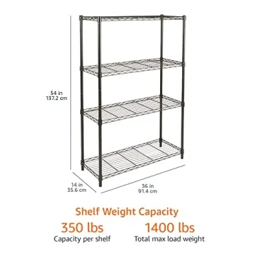 Amazon Basics 4-Shelf Adjustable Heavy Duty Steel Wire Rack Storage Shelving Organizer for Kitchen, Garage, 36" L x 14" W x 54" H, Black