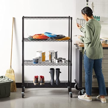 Amazon Basics 4-Shelf Adjustable Heavy Duty Steel Wire Rack Storage Shelving Organizer for Kitchen, Garage, 36" L x 14" W x 54" H, Black