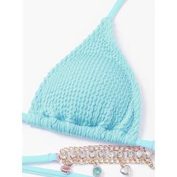 MakeMeChic Stylish Mint Blue Chain Bikini Set