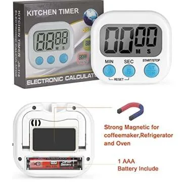 Kitchen Timer with Loud Alarm and Magnetic Backing