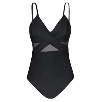 CUPSHE V Neck One Piece Swimsuit for Women - Black Classic