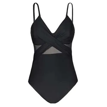 CUPSHE V Neck One Piece Swimsuit for Women - Black Classic