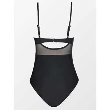 CUPSHE V Neck One Piece Swimsuit for Women - Black Classic