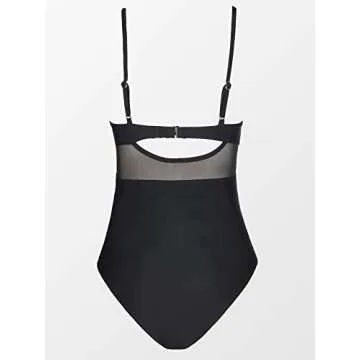 CUPSHE V Neck One Piece Swimsuit for Women - Black Classic