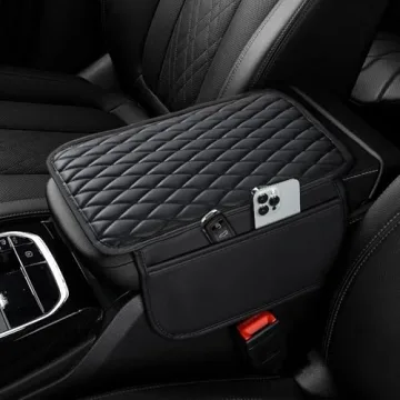 Ouzorp Car Center Console Cover - Upgraded Microfiber Leather with Storage Bags