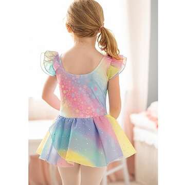 Arshiner Girls Ruffle Sleeve Ballet Dance Dress Tutu Skirted Leotard
