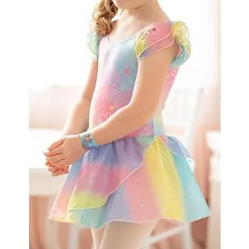 Arshiner Girls Ruffle Sleeve Ballet Dance Dress Tutu Skirted Leotard