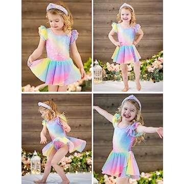 Arshiner Girls Ruffle Sleeve Ballet Dance Dress Tutu Skirted Leotard