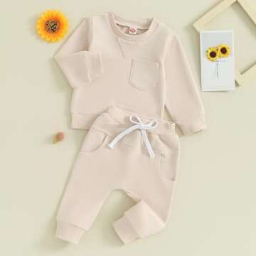 MAYUMMPY Baby Boys Girl Solid Outfit Long Sleeve Crewneck Oversized Sweatshirt Sweatpants Pants Set ...