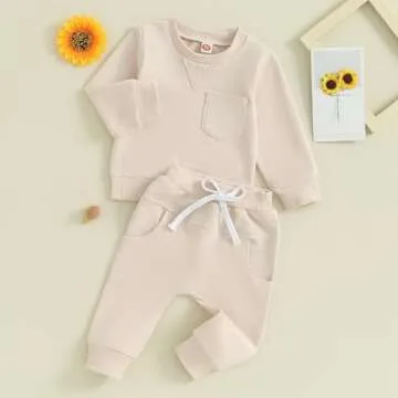 MAYUMMPY Baby Boys Girl Solid Outfit Long Sleeve Crewneck Oversized Sweatshirt Sweatpants Pants Set ...