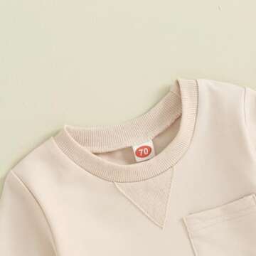 MAYUMMPY Baby Boys Girl Solid Outfit Long Sleeve Crewneck Oversized Sweatshirt Sweatpants Pants Set Fall Winter Clothes