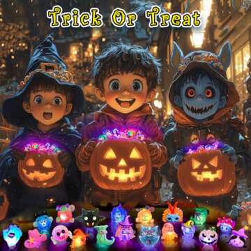 38Pcs Halloween Party Favors for Kids, 3D Light Up Rings Bulk Toys Halloween Treats Non Candy, 28 Led Flashing Rings & 10 Luminous Tattoos, Halloween Goodie Bag Fillers Glow In The Dark Party Supplies