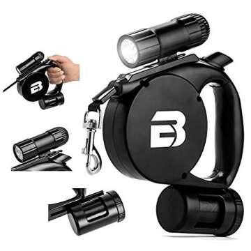 The Furry Pal 3 in 1 Retractable Dog Leash (LED Light + Bag Dispenser) - Durable Thick & Adjustable ...