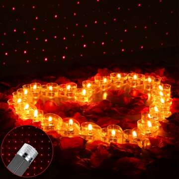 Romantic Dark Red Silk Rose Petals & Heart Candles Set for Special Occasions