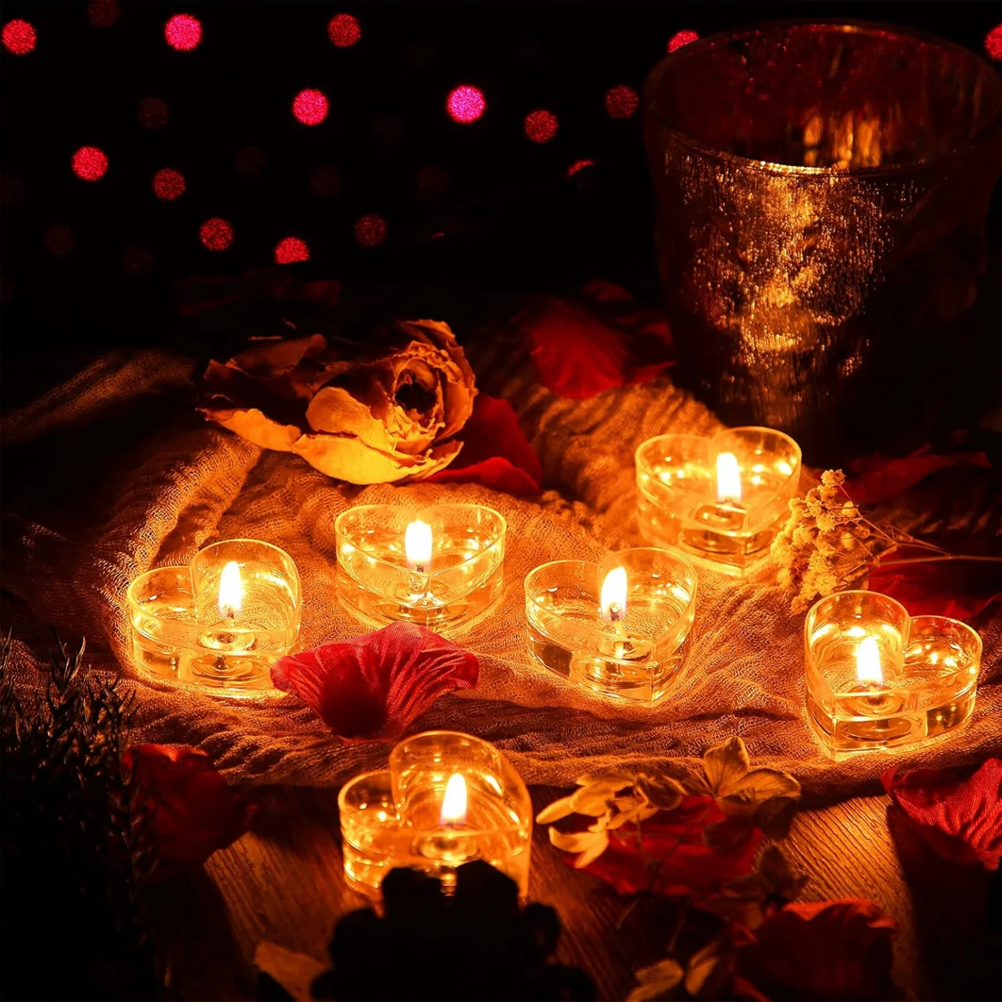 Silk Rose Petals with Candles Set for Romance