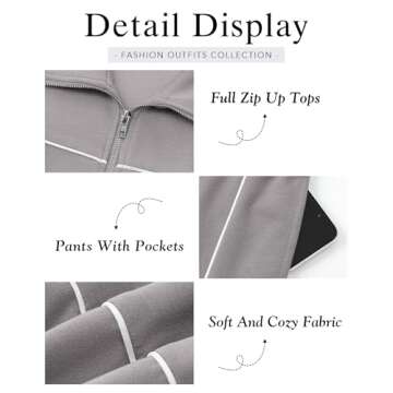 BTFBM Women's Two Piece Tracksuit Fall 2025 Long Sleeve Zip Up Sweatshirt Long Pants Outfits Jogger Sweatsuit Sets(Solid Grey,Large)