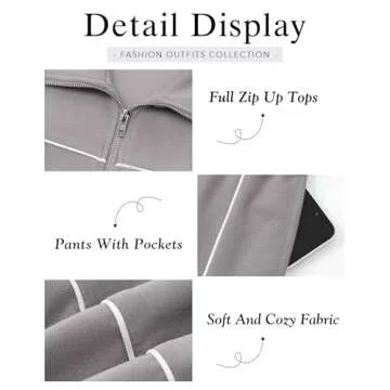 BTFBM Women's Two Piece Tracksuit Fall 2025 Long Sleeve Zip Up Sweatshirt Long Pants Outfits Jogger Sweatsuit Sets(Solid Grey,Large)