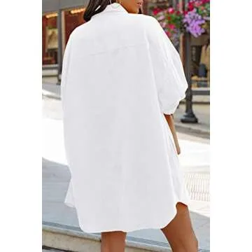 FSHAOES Womens Oversized Button Down Shirts Casual Loose Long Sleeve Solid Lapel Long Blouses Tops with Pockets