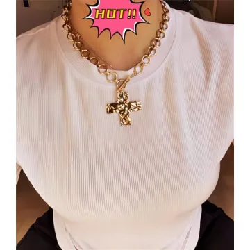 MQV Bold Chunky Gold Cross Pendant Necklace for Statement Style