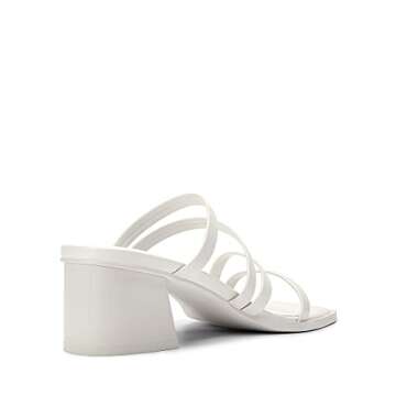 DREAM PAIRS Women's Strappy Heels Block Open Toe Low Heel Chunky Mules Sandals Dress Shoes SDHS2370W,White,7