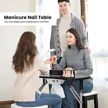VIVOHOME Portable Manicure Nail Table on Wheels with Built-in Dust Collector, Updated USB-Plug LED Table Lamp, Carry Bag for Home Spa Beauty Salon Workstation, Black