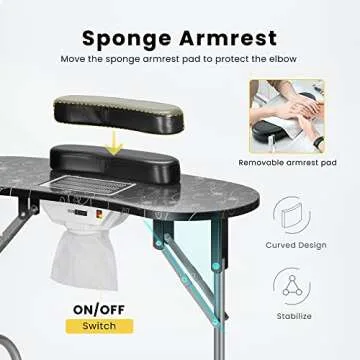 VIVOHOME Portable Manicure Nail Table on Wheels with Built-in Dust Collector, Updated USB-Plug LED Table Lamp, Carry Bag for Home Spa Beauty Salon Workstation, Black