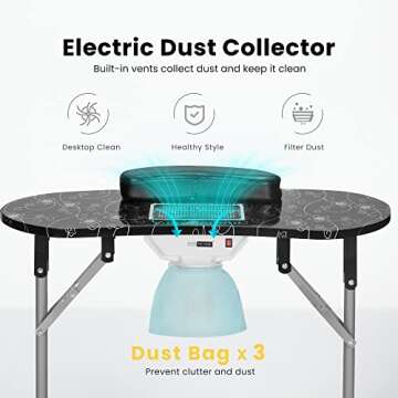 VIVOHOME Portable Manicure Nail Table on Wheels with Built-in Dust Collector, Updated USB-Plug LED Table Lamp, Carry Bag for Home Spa Beauty Salon Workstation, Black