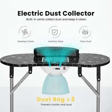 VIVOHOME Portable Manicure Nail Table on Wheels with Built-in Dust Collector, Updated USB-Plug LED Table Lamp, Carry Bag for Home Spa Beauty Salon Workstation, Black