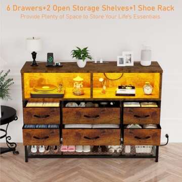 eiskah LED Dresser with Charging Station for Bedroom