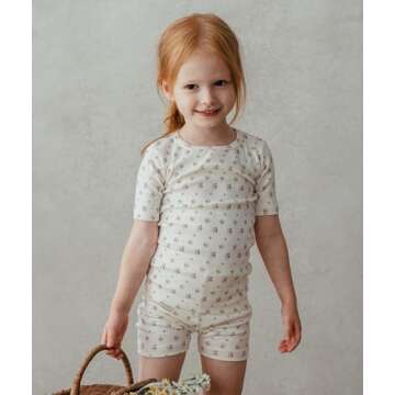 AVAUMA Baby Boys Girls Pajama Set 6M-7T Kids Toddler Snug fit Pattern Design Pjs Cotton Sleepwear Flower Pattern (Violet_Short Ivory M)