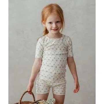 AVAUMA Baby Boys Girls Pajama Set 6M-7T Kids Toddler Snug fit Pattern Design Pjs Cotton Sleepwear Flower Pattern (Violet_Short Ivory M)