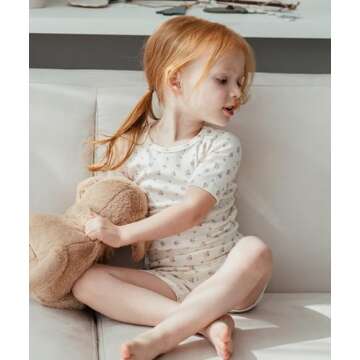 AVAUMA Baby Boys Girls Pajama Set 6M-7T Kids Toddler Snug fit Pattern Design Pjs Cotton Sleepwear Flower Pattern (Violet_Short Ivory M)