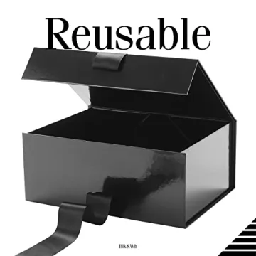 BLK&WH Glossy Black Gift Box with Ribbon for All Gifts
