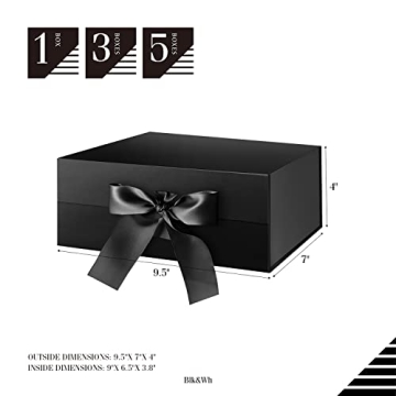BLK&WH Glossy Black Gift Box with Ribbon for All Gifts