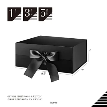 BLK&WH Glossy Black Gift Box with Ribbon for All Gifts