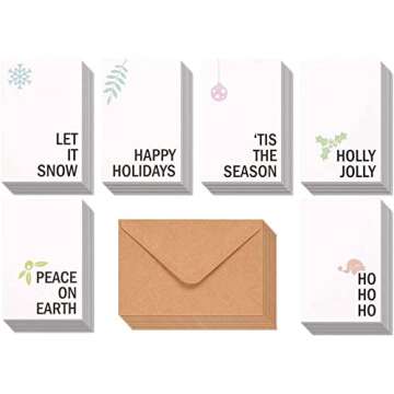 Best Paper Greetings 48 Pack Merry Christmas Greetings Cards with Envelopes Set, 4 x 6 mas Note Cards Box Set for Festive Seasons, Holiday Cards Bulk, 6 Minimalistic Designs
