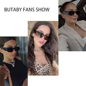 BUTABY Trendy Rectangle Sunglasses for Women Men Retro Sun Glasses Vintage Fashion Square Frame Black