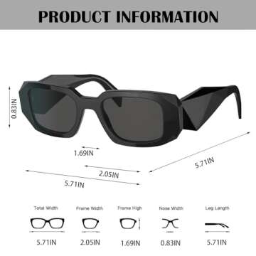 BUTABY Trendy Rectangle Sunglasses for Women Men Retro Sun Glasses Vintage Fashion Square Frame Black