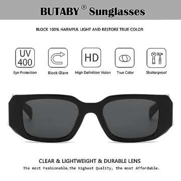 BUTABY Trendy Rectangle Sunglasses for Women Men Retro Sun Glasses Vintage Fashion Square Frame Black