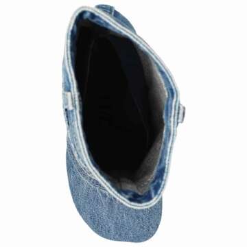 Kluolandi Slouchy Mid Calf Boots for Women with Heel Square Toe Wide Calf Denim Boots Fashion Heeled Booties Blue Size 8.5