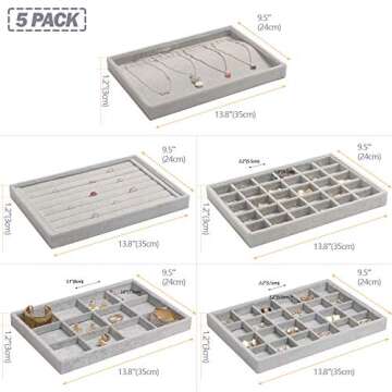 DIOMMELL 5 Pack Stackable Velvet Jewelry Trays Organizer, Jewelry Display Storage Box Showcase Holde...